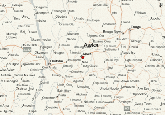 Map highlighting the location of Awka, Nigeria.